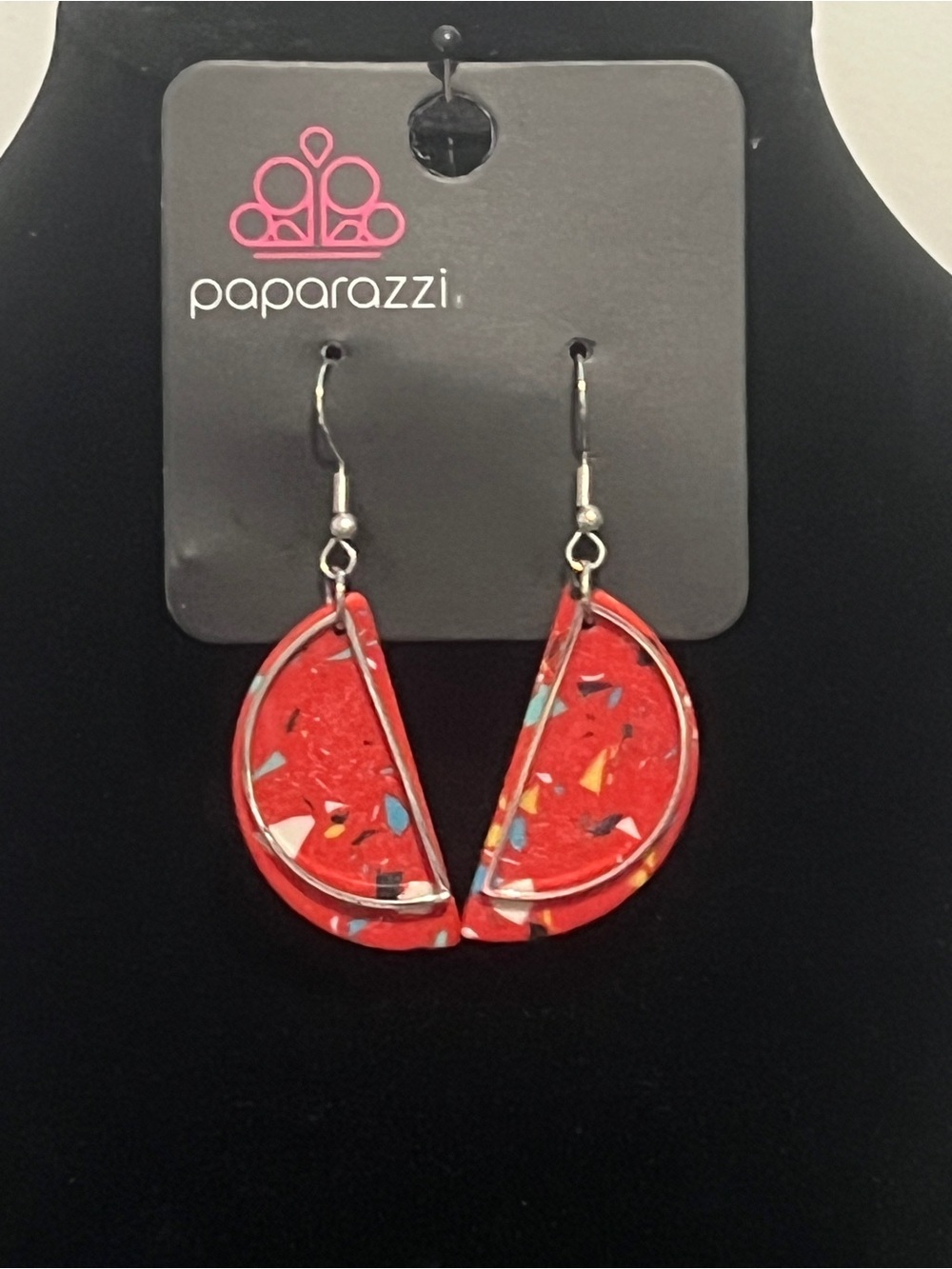 Paparazzi Red Terrazzo Split-Half Dangle Earrings